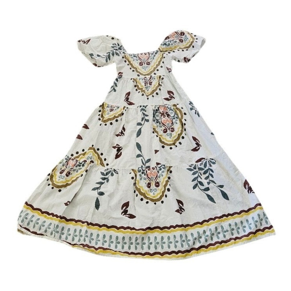 Anthropologie Meadow Rhodes Maxi Dress Women Small White Puff Sleeve Smocked